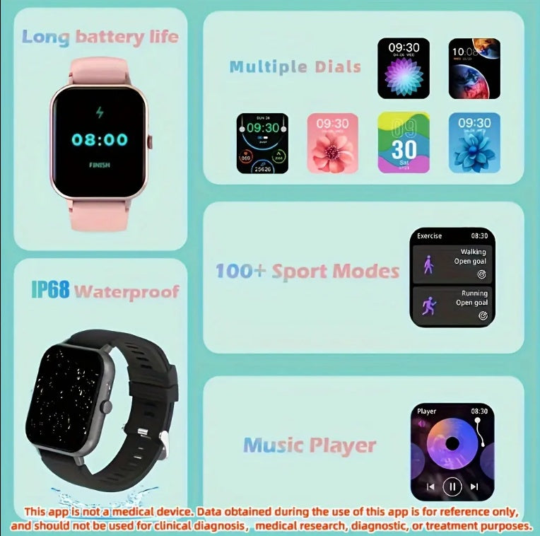 Square Smartwatch Women BT Call Heart Rate Sport Mode Fitness Tracker Waterproof Smart Watch Men For IOS Android